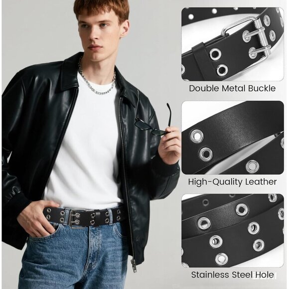 Unisex Faux Leather Studded Belt 3 Sizes Punk Rivet Pyramid Metal Gothic main image 6